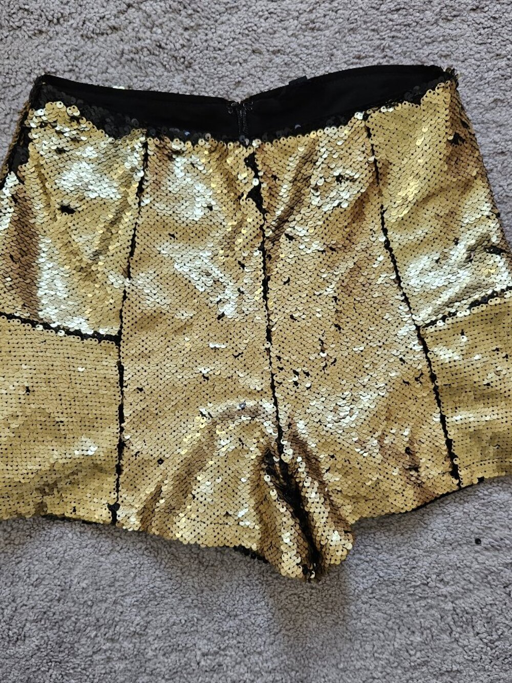 NBD x Revolve Make It Shine Sequin Shorts Copper Gold Black Side Zip Party S/M